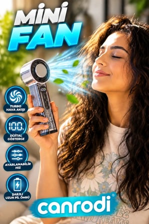 Dijital Göstergeli Şarjlı Mini Fan – Turbo Hava Akışlı Ayarlanabilir Hız