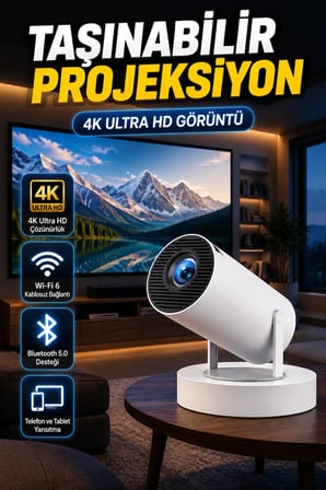 Android Taşınabilir Ayaklı Çift Kollu 4K Destekli Akıllı Projeksiyon Cihazı