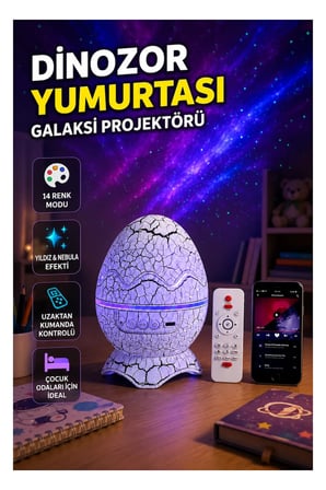 Dinozor Yumurtası Galaksi Projektörü – 14 Renk Modlu Yıldız ve Nebula Efektli