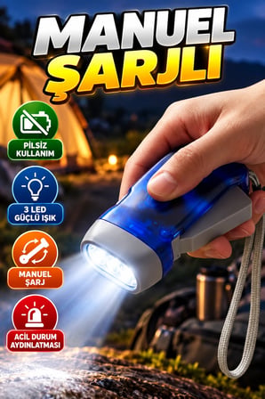 Manuel Şarjlı 3 LED El Feneri – Pilsiz Acil Durum Aydınlatması