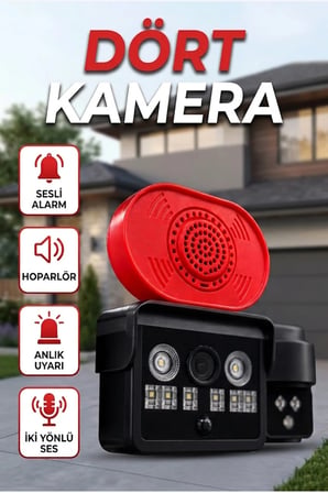 Dört Kameralı Akıllı Güvenlik Kamerası – Motorlu PTZ, Geniş Açı, LED Aydınlatma ve Wi-Fi