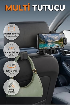 Araç İçi Telefon Tutucu ve Çanta Askısı – Ayarlanabilir Pratik Tasarım