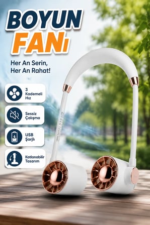USB Şarjlı Katlanabilir Boyun Fanı 3 Kademeli Sessiz Taşınabilir Mini Vantilatör