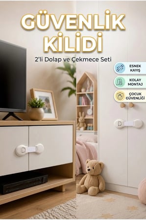 Esnek Kayışlı 2'li Çocuk Güvenlik Kilidi – Dolap ve Çekmece Koruma Seti