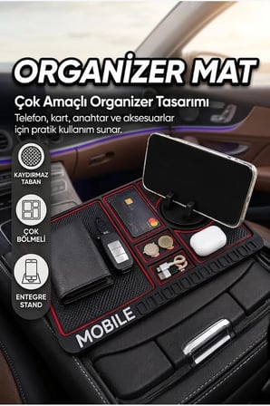 Araç İçi Kaydırmaz Silikon Organizer Mat Telefon Standlı Konsol Düzenleyici
