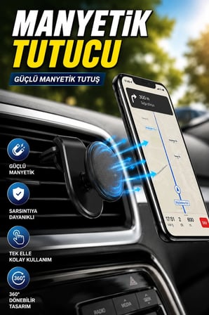 Kalorifer Izgaralı Güçlü Manyetik Araç İçi Telefon Tutucu 360° Sabit Kullanım