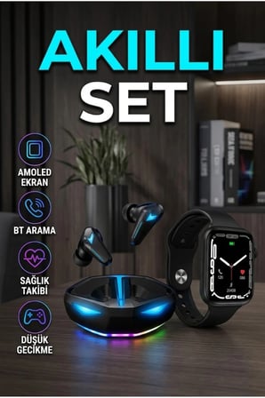 Akıllı Saat ve K55 Bluetooth Kulaklık İkili Set OLED Ekran Kablosuz Teknoloji Paketi