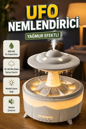 350 ML UFO Hava Nemlendirici – Simüle Yağmur Efektli Renkli Gece Işığı
