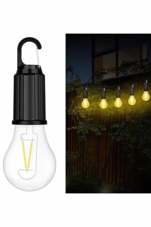 Type-C Şarjlı Askılı LED Kamp Lambası – Ampul Tasarımlı Dekoratif Işık