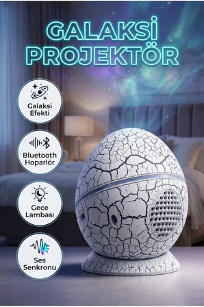 Dinozor Yumurtası Galaksi Projektör Gece Lambası Bluetooth Hoparlörlü Müzik ve Işık Senkronizasyonlu