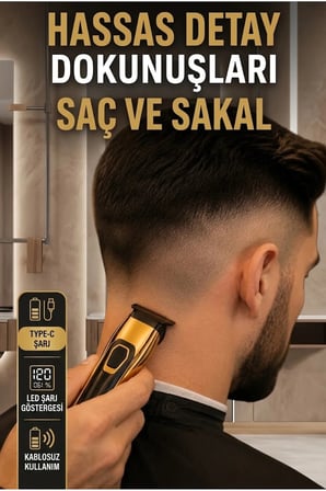 Type-C Şarjlı Saç ve Sakal Düzeltme Makinesi – LED Şarj Göstergeli Kablosuz Kullanım