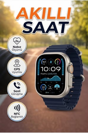 NFC ve GPS Uyumlu Akıllı Saat 1.54 İnç Dokunmatik Ekran Bluetooth Sesli Görüşme Nabız Ölçer