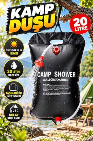 20 Litre Solar Kamp Duşu – Taşınabilir, Şeffaf Su Seviyeli Dış Mekan Duş Sistemi