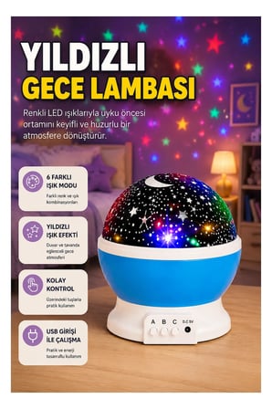 Çocuk Odası Renkli LED Gece Lambası 6 Işık Modlu Atmosfer Aydınlatması