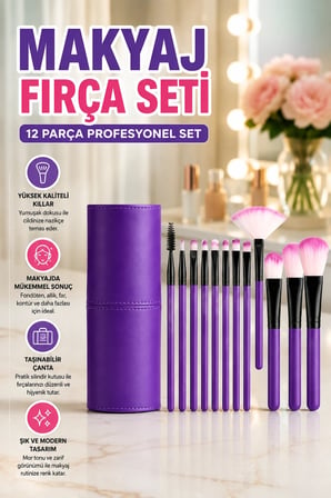 12 Parça Profesyonel Makyaj Fırçası Seti – Yumuşak Kıllı