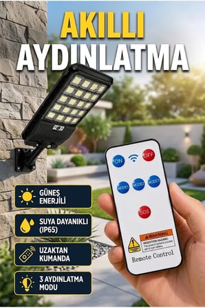 Güneş Enerjili LED Duvar ve Direk Lambası Hareket Sensörlü Solar Aydınlatma