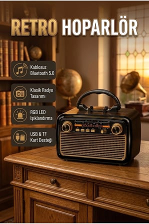 Retro Ahşap Dokulu Bluetooth Hoparlör – LED Işıklı, USB ve Hafıza Kartı Destekli