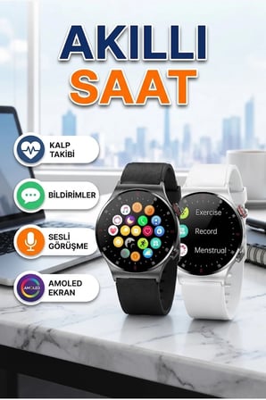 AMOLED Ekranlı Akıllı Saat Bluetooth Sesli Görüşme NFC ve Nabız Ölçer Özellikli