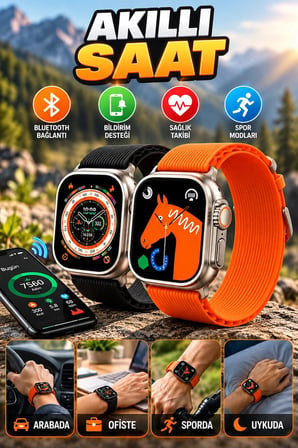 49MM Dokunmatik Akıllı Saat – Bluetooth, Sağlık ve Spor Takibi, Kablosuz Şarj