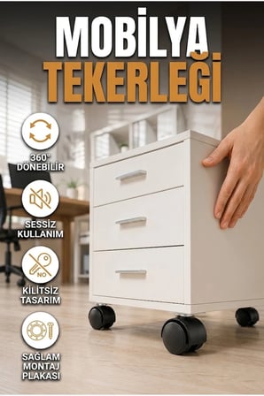 4 cm Kilitsiz Döner Tekerlek Ayak Seti 4’lü Sessiz Mobilya Destek Ayağı