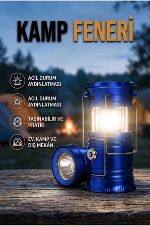 Güneş Enerjili Katlanabilir Kamp Feneri USB Şarjlı LED Aydınlatma ve Taşınabilir Güç Kaynağı