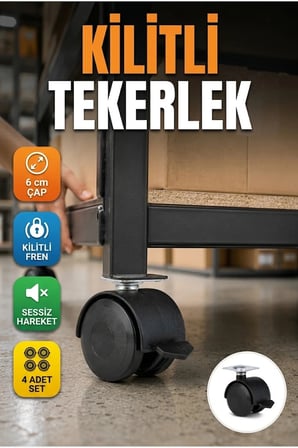 6 cm Kilitli Tekerlekli Ayak Seti 4’lü – Sehpa ve Ekipman Uyumlu