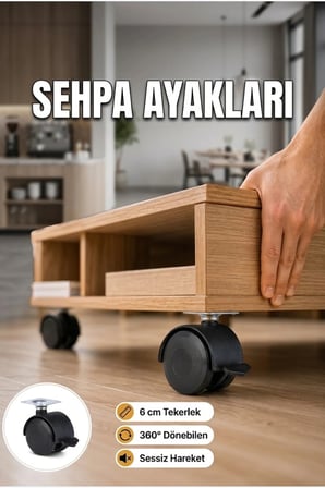 Sehpa ve Restoran Arabası İçin 6 cm Kilitli Tekerlekli Ayak Seti 4'lü