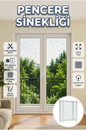 Çift Kanatlı Pencere Sinekliği – Kesilebilir File ve Cırt Bantlı Montaj