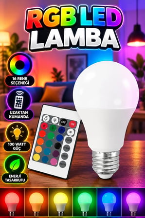 RGB Led Lamba Renk Değiştirebilen 100 Watt LED Işık Ampul