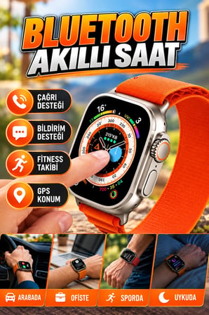8 Ultra Bluetooth Akıllı Saat – GPS, Fitness Takibi, Çağrı ve Bildirim Desteği