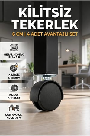 6 cm Kilitsiz Mobilya Tekerleği – Masa ve Koltuk İçin 4'lü Set