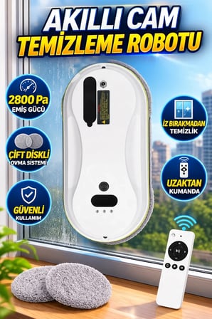 Akıllı Cam Temizleme Robotu – 2800 Pa Emiş Gücü ve Çift Diskli Ovma Sistemi
