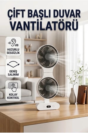 Çift Başlıklı Masa Vantilatörü – Dijital Göstergeli Bağımsız Yönlendirilebilir Fan