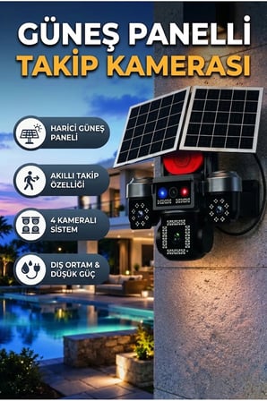 4 Kameralı 4G SIM Destekli Güneş Panelli Akıllı Güvenlik Kamera Sistemi