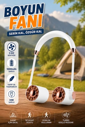 Katlanabilir Mini Boyun Fanı 1000mAh Şarjlı 5 Kanatlı Turbo Rüzgar Taşınabilir Vantilatör