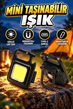 Şarjlı Mini LED Kamp Çadır Lambası El Feneri Işıldak Anahtarlık Mıknatıslı