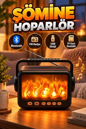 LED Şömine Efektli Bluetooth Hoparlör – FM Radyo, USB ve TF Kart Destekli Müzik Çalar