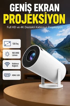 Ultra Pro 130 İnç Full HD 4K Destekli Kablosuz Projeksiyon Cihazı – 160 ANSI Lümen