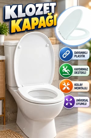 Universal Klozet Kapağı – Dayanıklı Plastik, Kaydırmaz Destekli ve Kolay Montajlı