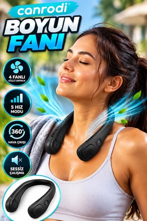 4 Fanlı Giyilebilir Boyun Fanı – 5 Hız Modlu, 360° Hava Çıkışlı ve Sessiz