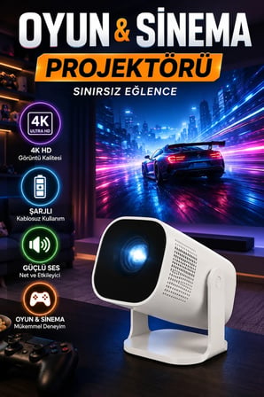 Şarjlı Projeksiyon Cihazı 720P HD Görüntü Ev Sinema ve Oyun Projektörü
