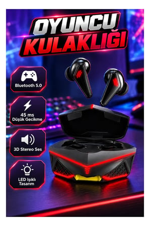 45 ms Düşük Gecikmeli Bluetooth 5.0 Oyuncu Kulaklığı – 3D Ses ve LED Işık