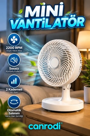 2200 RPM Sessiz Mini Masaüstü Vantilatör 2 Kademeli Otomatik Salınımlı 150 mm