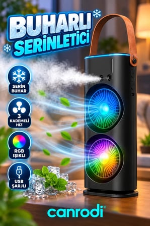 Çift Fanlı Buharlı Masaüstü Serinletici – USB Şarjlı, 3 Kademeli ve RGB Işıklı