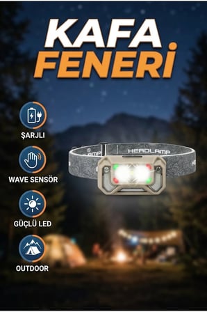 Şarjlı Wave Sensörlü LED Kafa Feneri – 45° Ayarlanabilir Işık