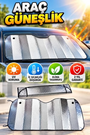 Katlanabilir Alüminyum Araç Ön Cam Güneşliği – UV ve Isı Yalıtımı
