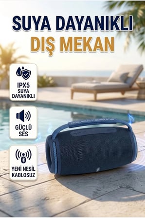 IPX5 Suya Dayanıklı Kablosuz Bluetooth Hoparlör LED Işıklı Taşınabilir Dış Mekan Speaker