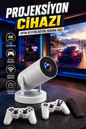 Taşınabilir 4K Projeksiyon Cihazı Çift Kollu WiFi 6 Bluetooth 5.0 Oyun Konsolu Projektör