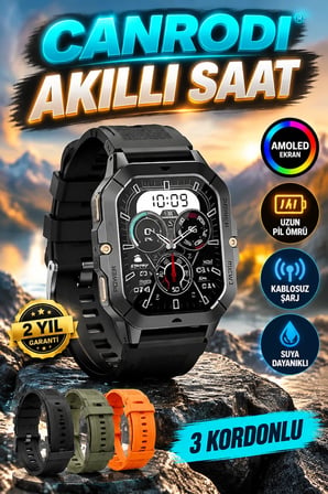 AMOLED Ekranlı Akıllı Saat – 3 Kordonlu, Kablosuz Şarj ve Uzun Pil Ömrü