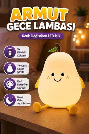 Şarjlı Armut Tasarımlı Renk Değiştiren LED Gece Lambası